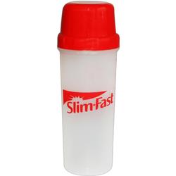 Ein weißer Shaker mit rotem Deckel und Slim-Fast-Logo.