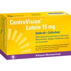 Gelbe Verpackung eines Nahrungsergänzungsmittels für Sehkraft und Zellschutz mit 30 Kapseln.